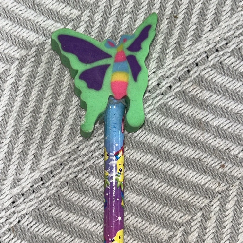 Vintage Lisa Frank Pencil‎ w butterfly Eraser Topper golden retriever puppy D1